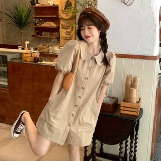Đầm Kaki Cổ Búp Bê Tay Phồng Form Rộng Phong Cách Pháp Thời Trang Mùa Hè Cho Nữ