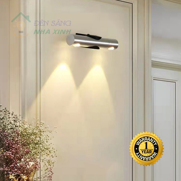 Đèn gắn tường hắt sáng 2 đầu LT012 bằng inox 304,sáng vàng trang trí phòng khách, phòng ngủ, hành lang, cầu thang