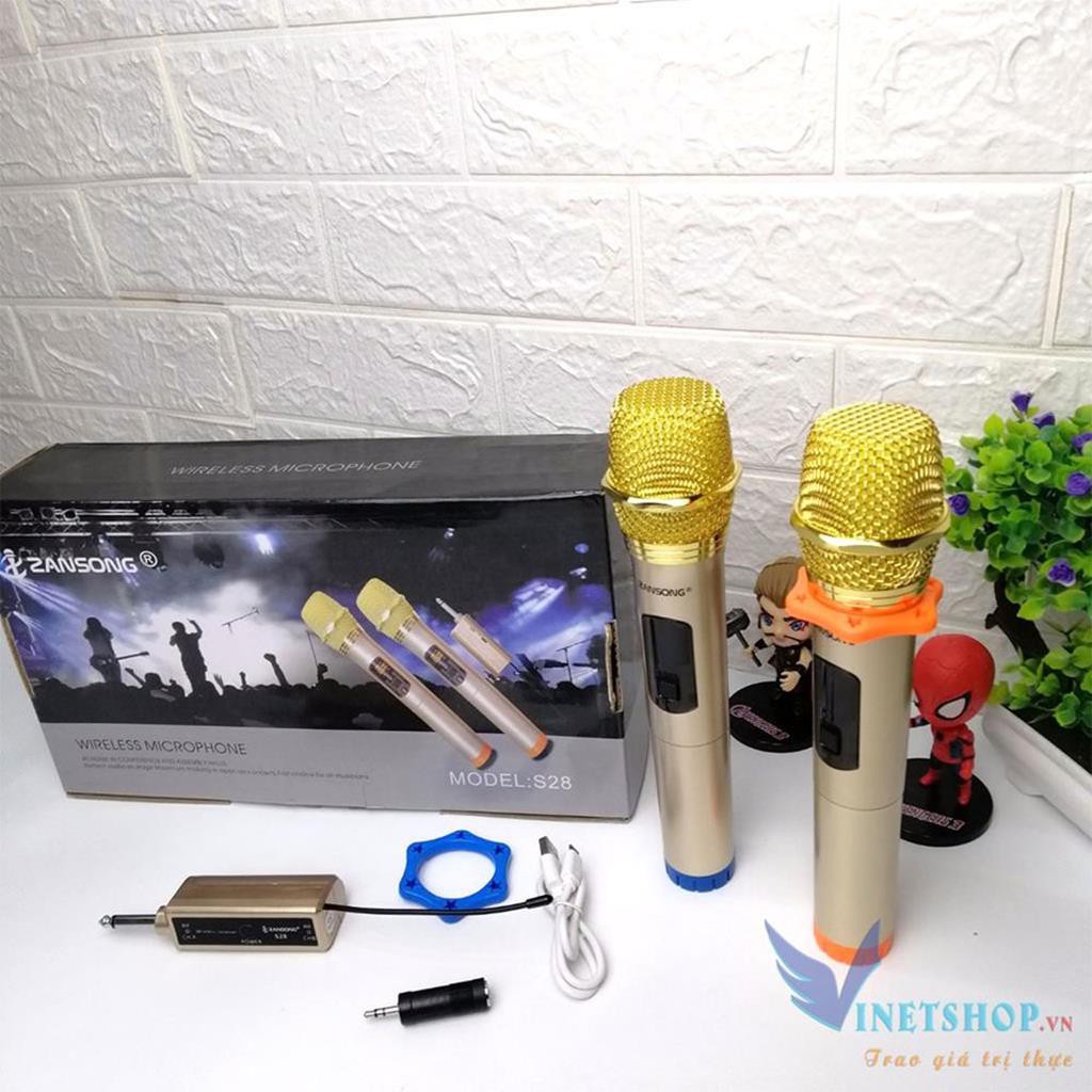 Bộ 2 micro karaoke không dây Zansong S28 kết nối UHF cho loa kéo - Hỗ trợ các thiết bị có jack cắm 3.5mm và 6.5mm