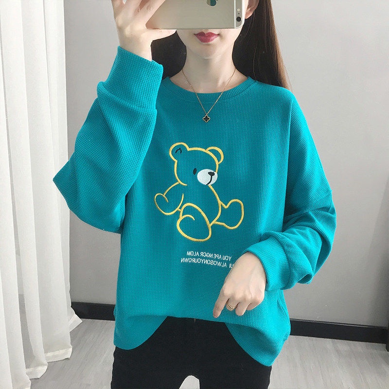 Cotton Cổ Tròn Áo Len Mùa Thu Và Mùa Đông Phiên Bản Mới Của Hàn Quốc Lỏng Lẻo Thêu Dài Tay Áo Sơ Mi