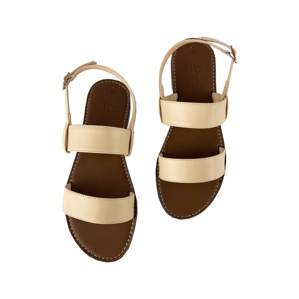 Sandal bệt nữ đẹp quai ngang da mềm 1 quai khóa gài có Bigsize chính hãng HISHOO màu kem S050