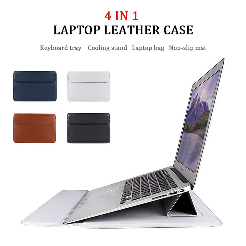 Túi da PU 4 trong 1 chống nước có giá đỡ cho macbook air pro 13 15