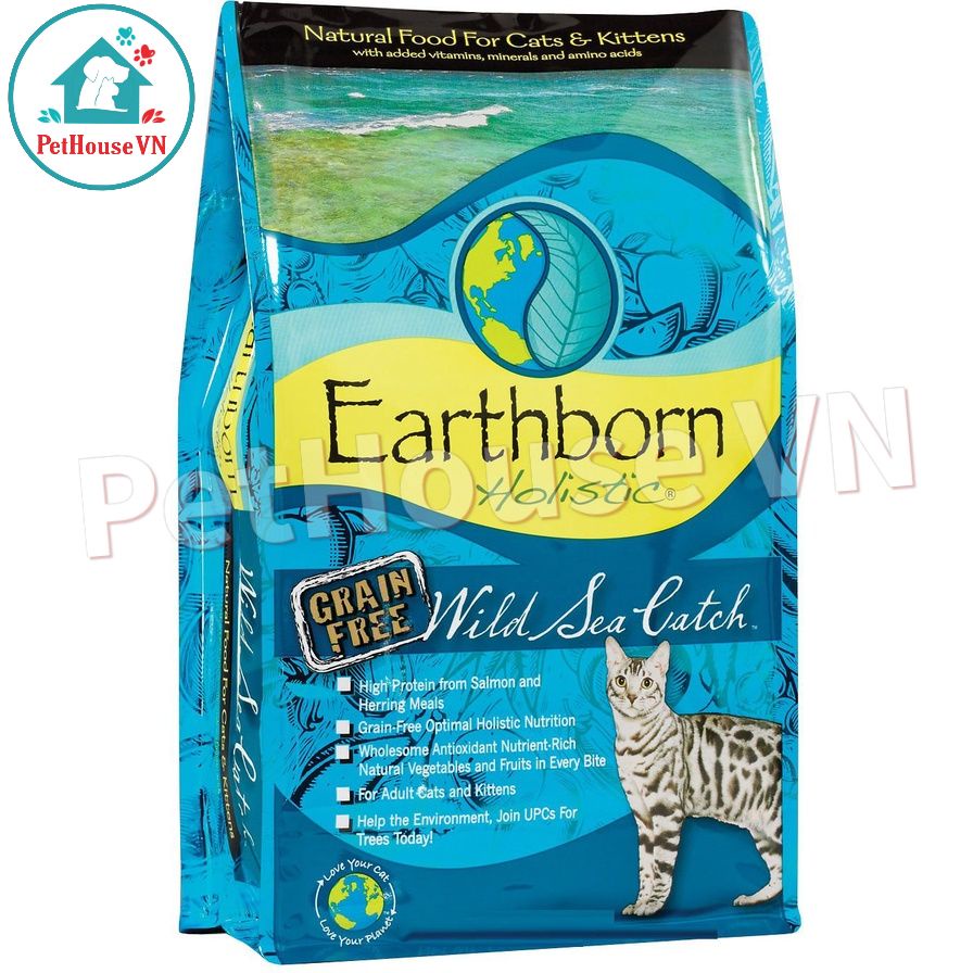 EARTHBORN WILD SEA CATCH - Túi 500G Thức Ăn Hạt Cho Mèo Và Mèo Con Vị Cá Hồi & Cá Trích Hàng Chính Hãng