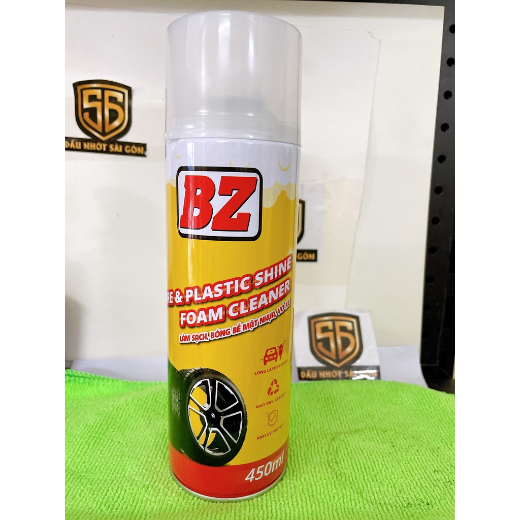 [Tặng Khăn]Chai xịt BZ Tires &amp; Plastic Shine - Phục hồi nhựa nhám bz, làm đen lốp bz 450ml