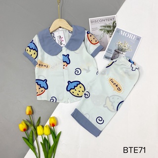 Bộ pijama bé gái, áo cộc quần lửng cổ sen, chất lụa mango