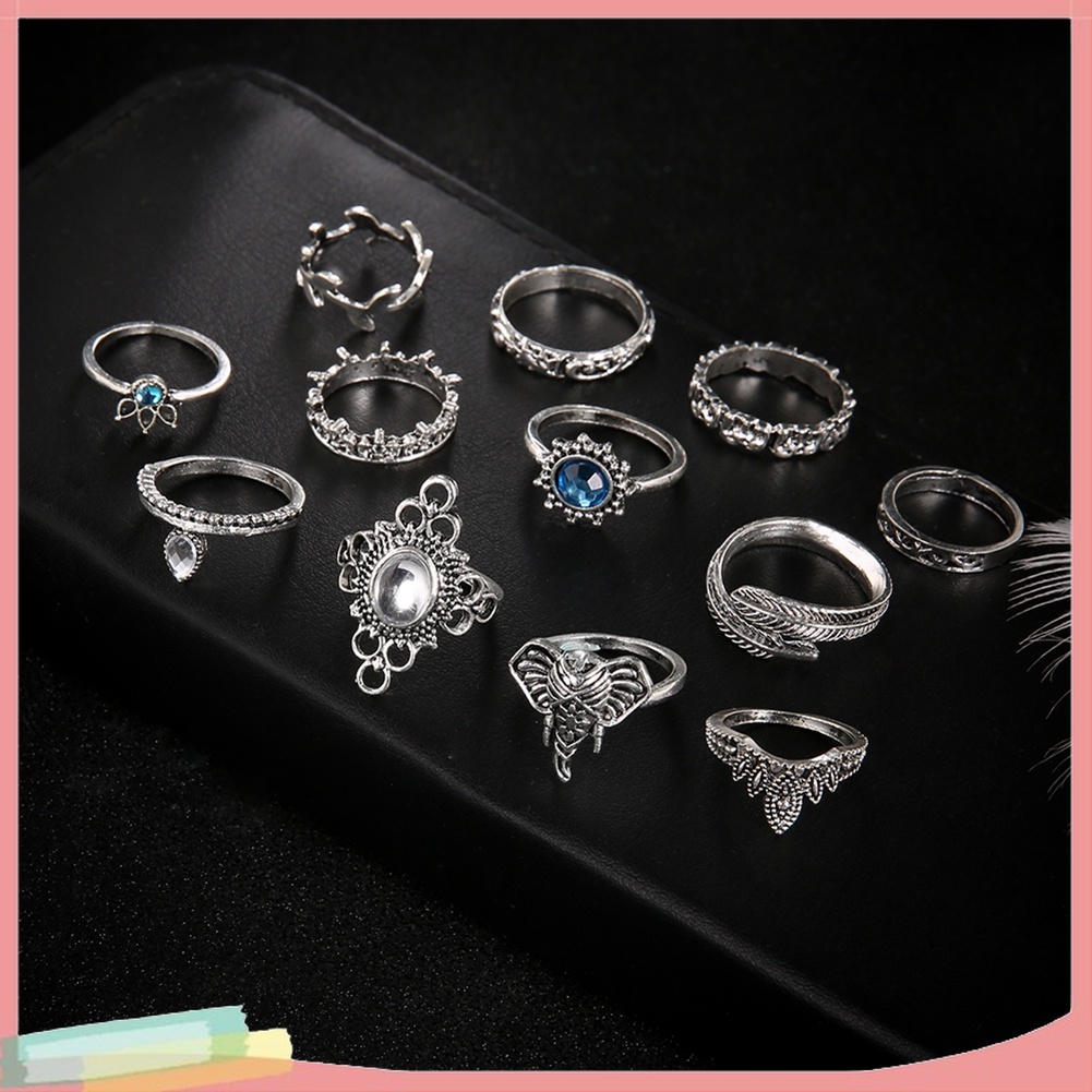 Bộ 12 Nhẫn Đeo Đốt Ngón Tay Đính Đá Phong Cách Boho Cổ Điển Cho Nữ