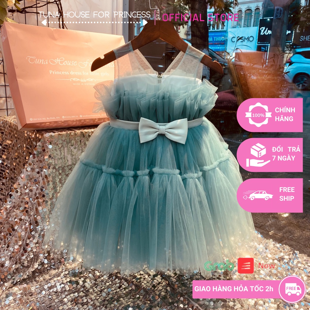 Váy đầm xoè công chúa thiết kế cho bé gái Rosa xanh rêu siêu sang chảnh - Tuna House For Princess