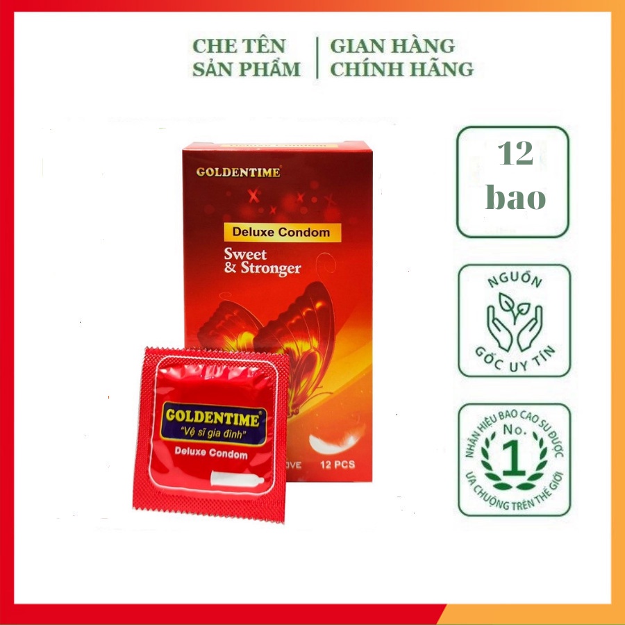 Bao cao su Golden Time đỏ trơn, bao cao su siêu mỏng, mang lại cảm giác chân thật, ba con sâu