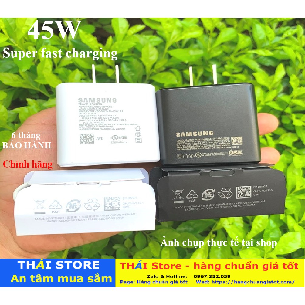 Bộ sạc siêu nhanh 45W chính hãng Samsung cho Note10 plus/S20/Note20 CHÂN DẸT + Cáp Type C to Type C - bảo hành 6 tháng