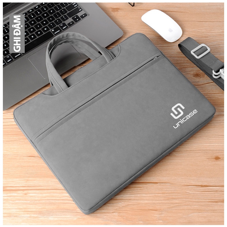 Túi xách laptop chống sốc thời trang Unicase da PU 13 14 15 inch - có quai đeo
