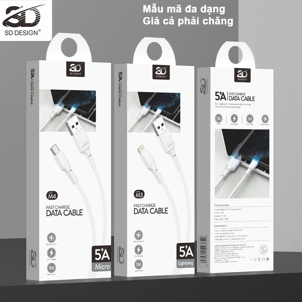 Cáp sạc Lightning chính hãng SD DESIGN M3 - sạc ổn định, chất liệu cao cấp, bảo hành 1 đổi 1