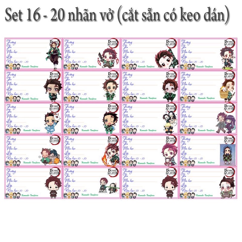 nhãn vở kimetsu no yaiba 20-100 cái/ nhãn vở in hình anime kimetsu no yaiba