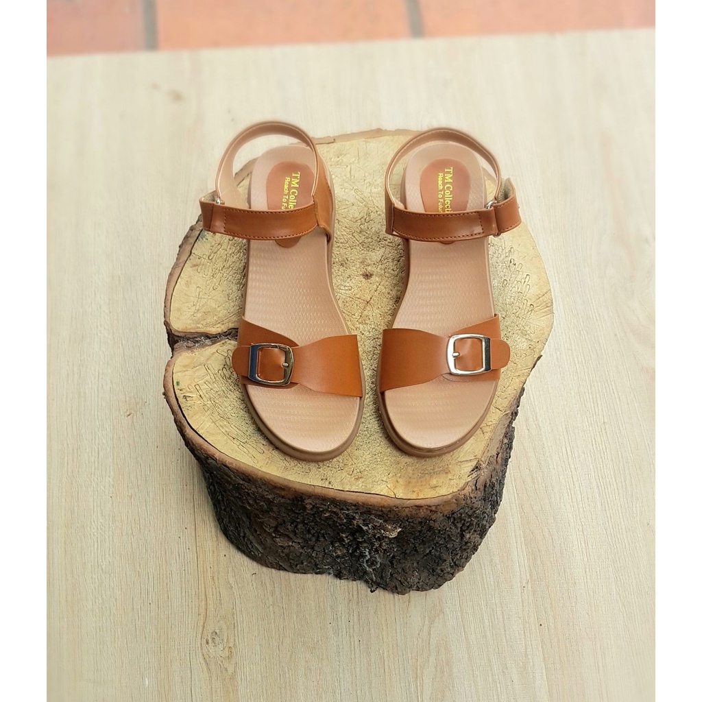 [MỚI VỀ] Sandal nữ quai ngang hậu cài NALLDOS, Quai da Microfiber, đế 3cm TPR đi học có 3 màu (Đen, Kem, Bò)