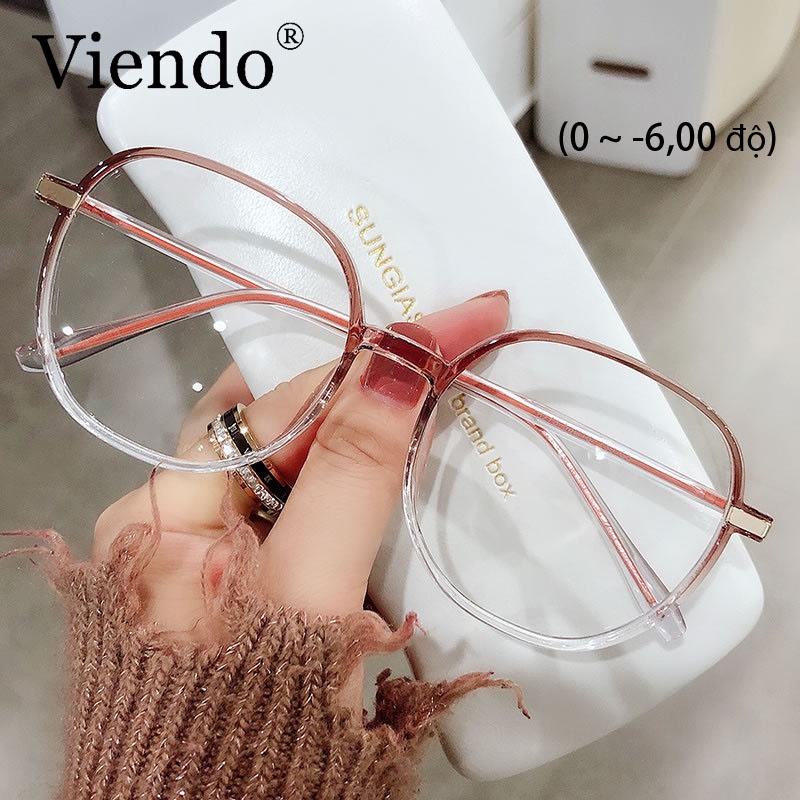 Kính mắt VIENDO dáng tròn thanh mảnh thời trang chống ánh sáng xanh 0~-6.0 độ cho nữ(có thể cắt cận thị ống kính)