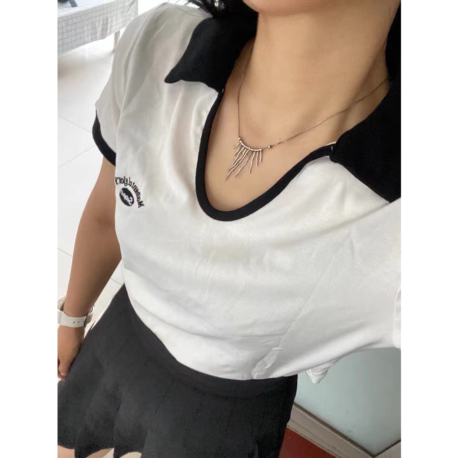 Áo polo BH tay ngắn màu trơn bằng vải cotton thời trang mùa hè dành cho bạn nữ