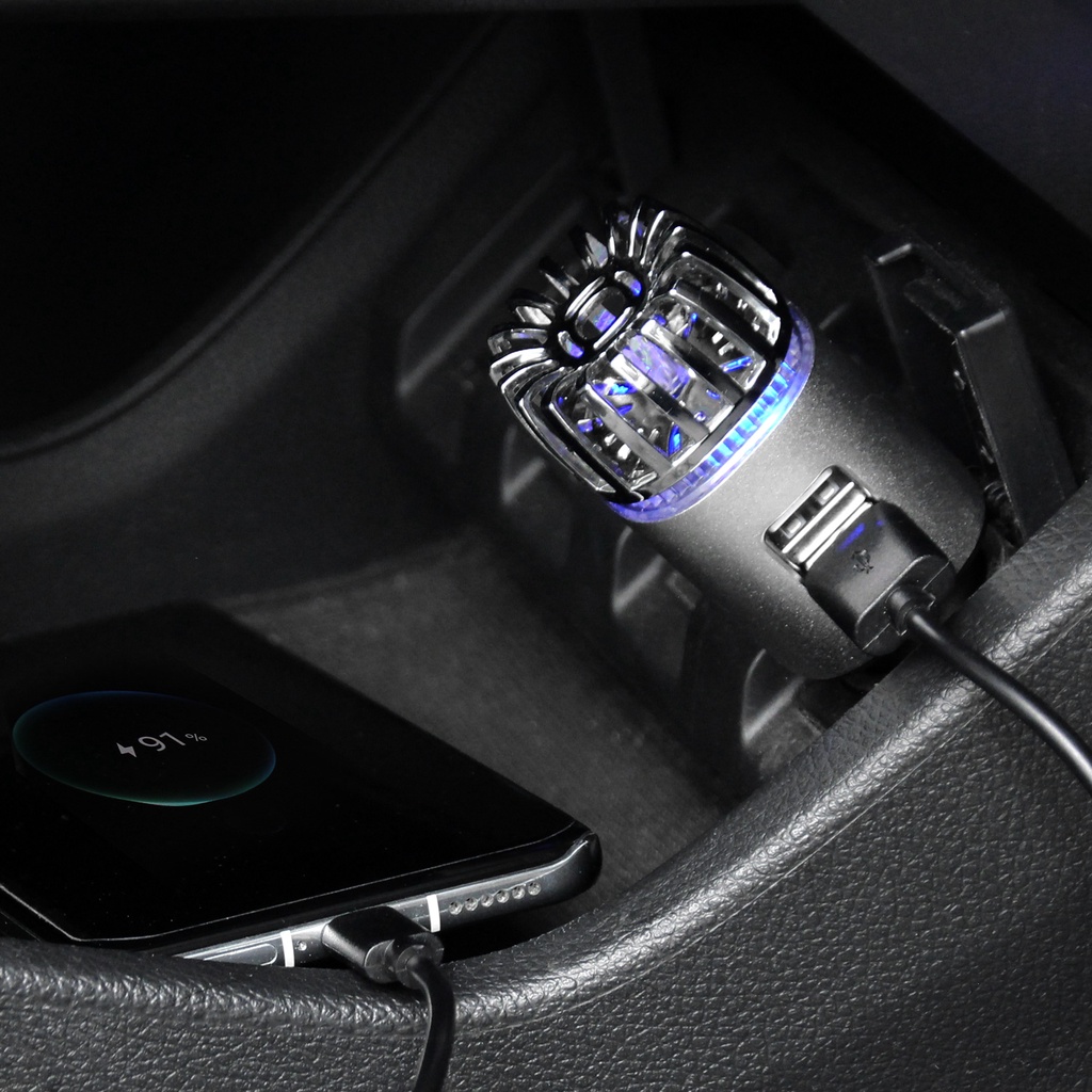 Máy tạo ion âm cho xe ô tô IONKINI tích hợp hai cổng sạc USB - khử mùi hôi trên xe ô tô