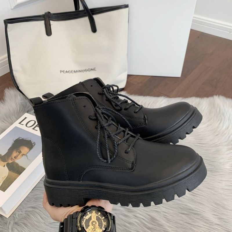 giày boot Martins đế bằng cổ điển thời trang nữ