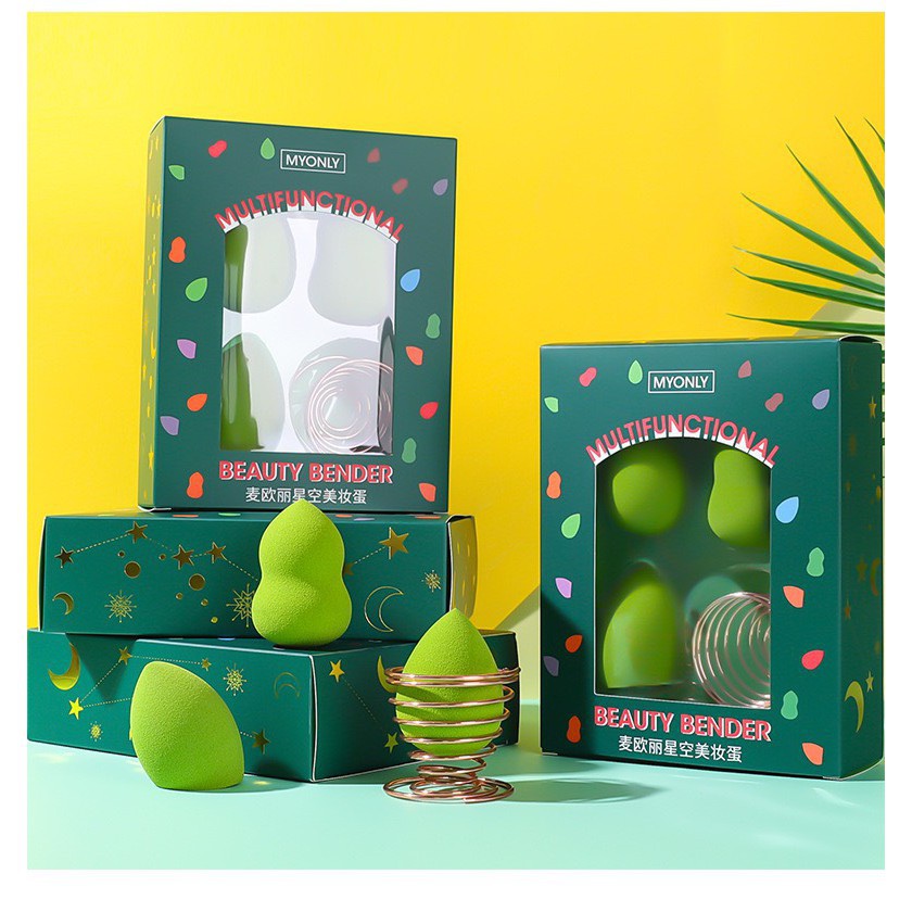 Hộp Bông Phấn Trang Điểm 4 Món Monoly Cao Cấp