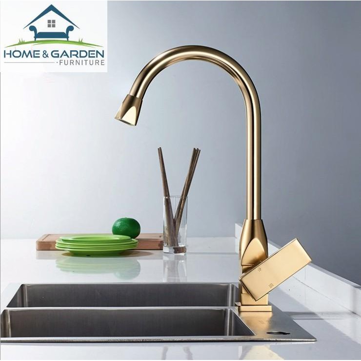 Vòi nước nóng lạnh bồn rửa chén mạ vàng tĩnh điện 7 lớp cao cấp Home&amp;Garden - Kitchen Faucet Golden  2018