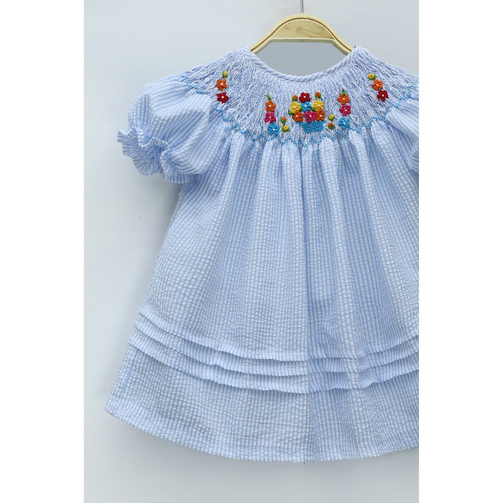 ĐẦM SMOCK HOA NHÍ SỌC XANH