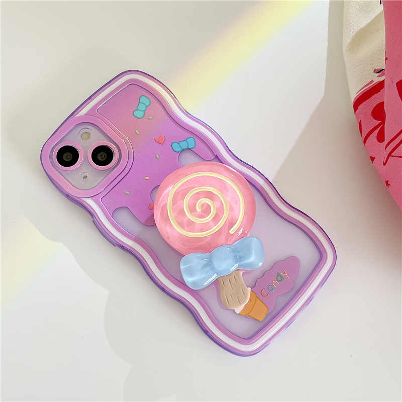 Ốp Điện Thoại TPU Mềm Trong Suốt Chống Rơi Có Giá Đỡ Hình Kẹo Mút Cho iPhone 11 12 13 14 Pro Max X XR XS Max 7plus 8plus