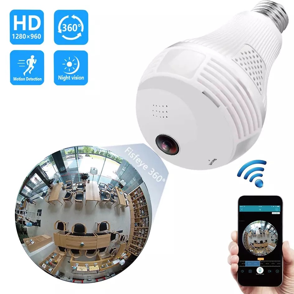 Camera Ngụ.y Trang Bóng Đèn, Camera Wifi Kiêm Bóng Đèn Độ Phân Giải Full HD 1080 Hình Ảnh Chân Thực, Rõ Nét