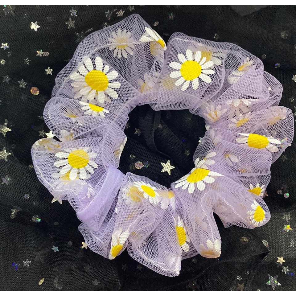 scrunchies voan hoa cúc tím