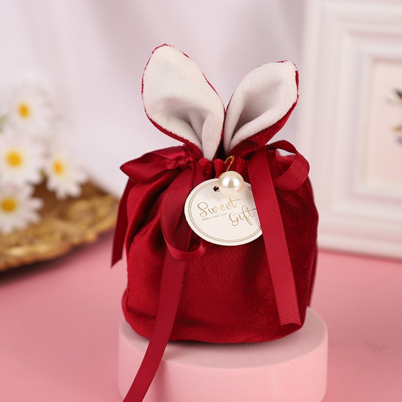 Flgo Túi Đựng Kẹo Hình Tai Thỏ Bằng Nhung Dễ Thương Xinh Xắn