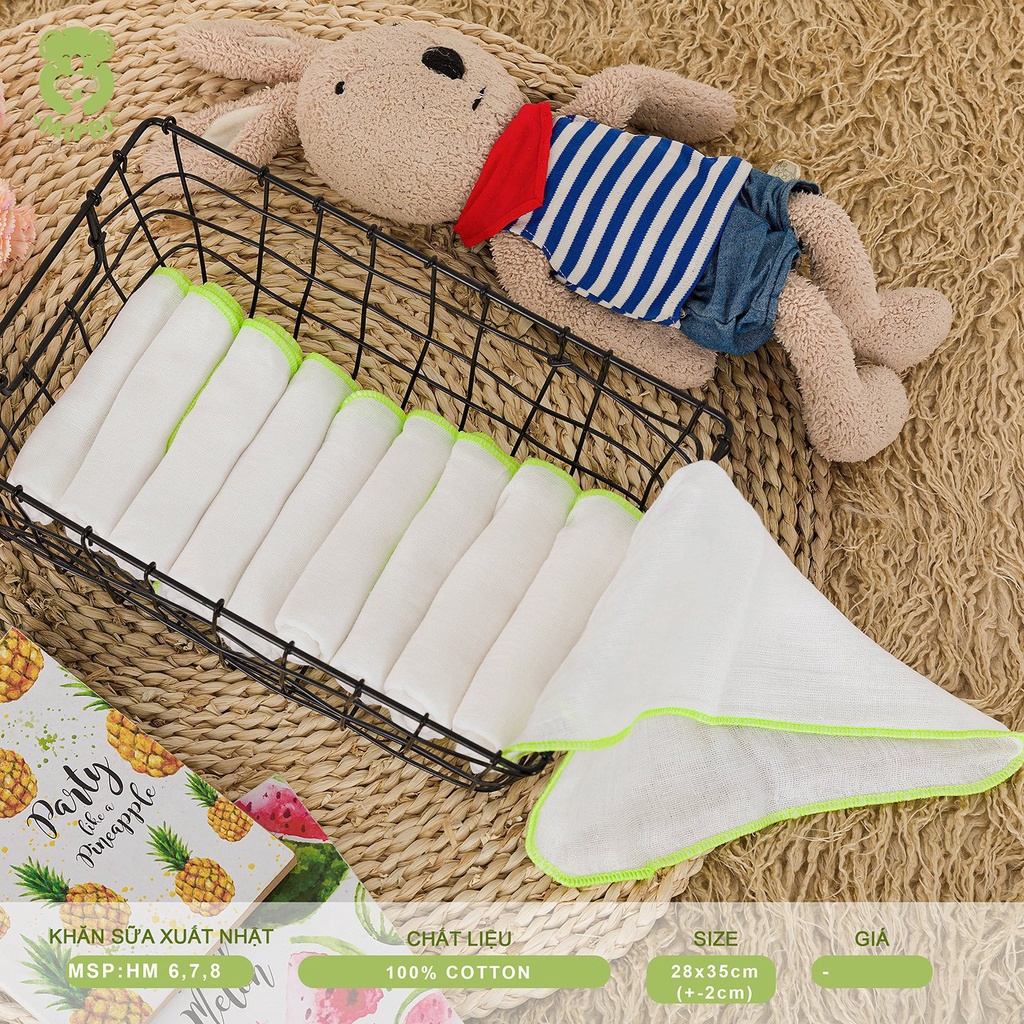 Set 10 khăn sữa 100% cotton cho bé Mipbi 28x35cm an toàn cho trẻ sơ sinh