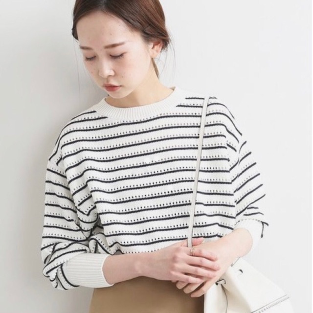 Áo len lông cừu nữ tay dài sọc ngang dáng rộng-hàng xuất (ảnh thật chụp tại shop)