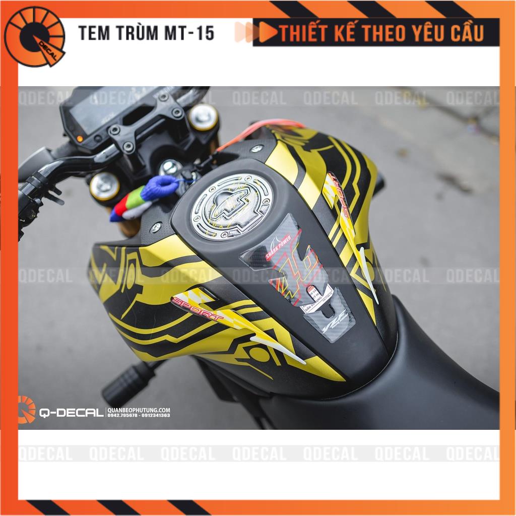 Tem trùm MT15 style đen vàng decal 3 lớp thiết kế theo yêu cầu