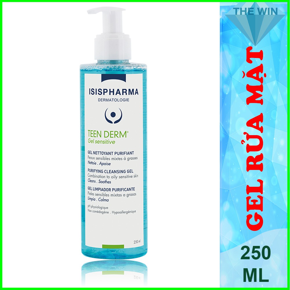 [TRỢ SHIP] Gel Rửa Mặt Giảm Nhờn Mụn Cho Da Nhạy Cảm Teen Derm Gel Sensitive - ISIS Pharma 250ml Chính Hãng (Date 2025)