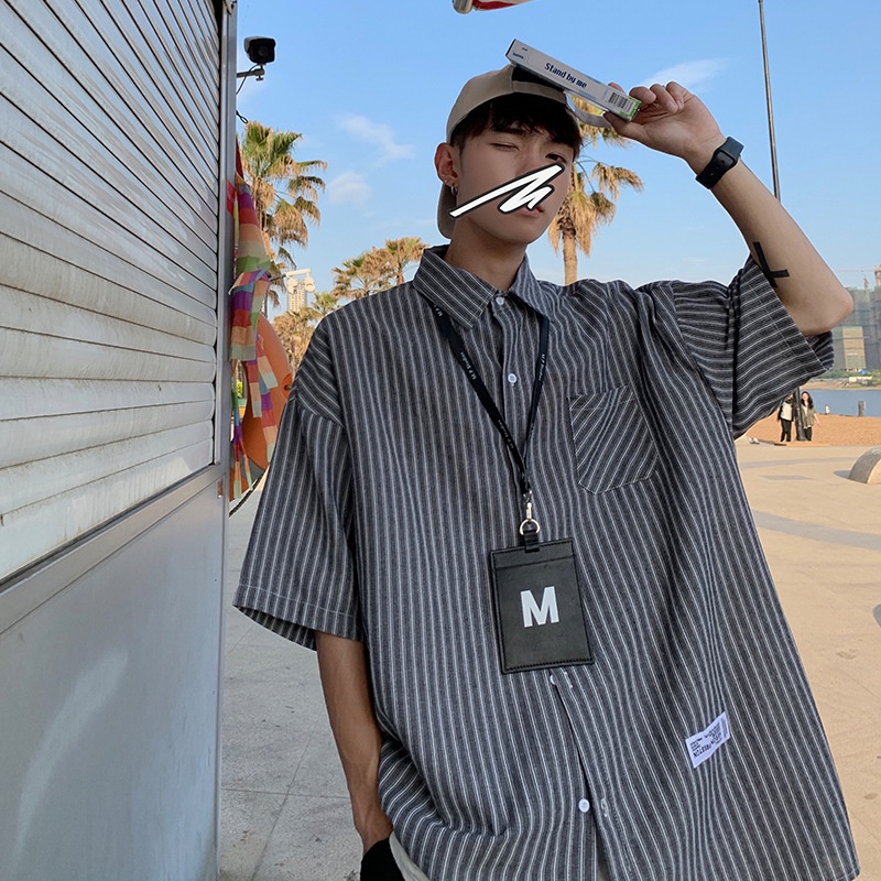 Áo sơ mi ngắn tay họa tiết sọc thời trang nam trẻ trung