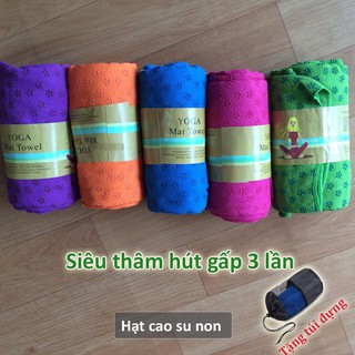 Khăn Trải Thảm Tập Yoga Đính Hạt Cao Su Non, Sợi Micro Fiber Thấm Hút Gấp 3 Lần (Tặng Kèm Túi Đựng)