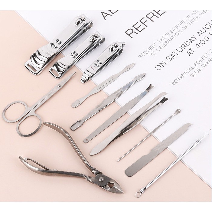 Bộ Chăm Sóc Móng Set 12 Món Chất Liệu Thép Không Gỉ Hộp Da Cao Cấp Full Box Tiện Lợi VECOM