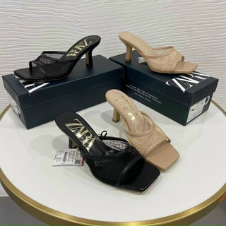 Guốc nữ quai lưới mũi vuông gót 7p Full box Hãng cao cấp