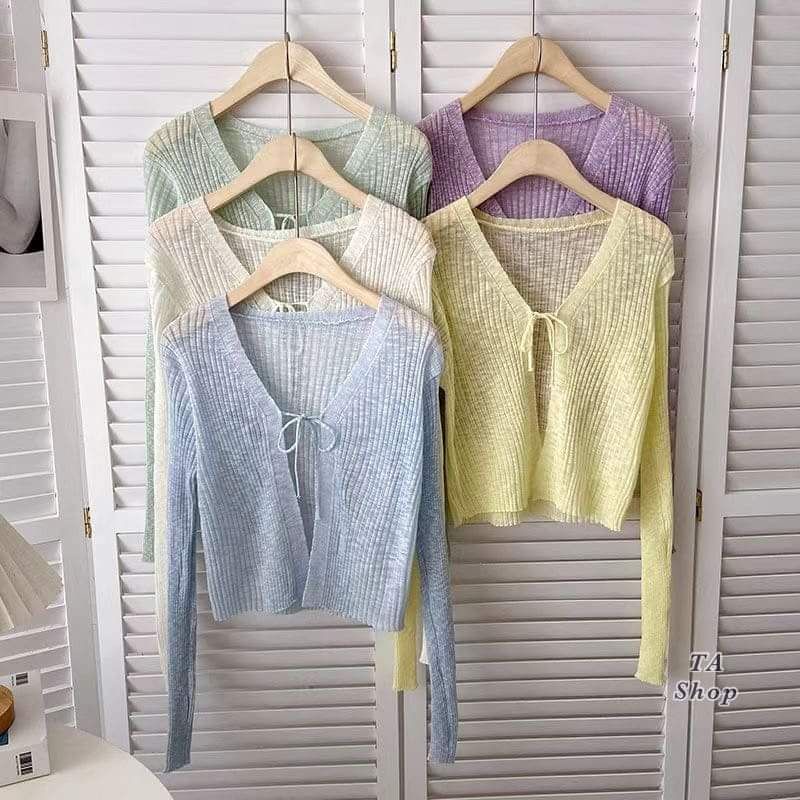 Áo cadigan mỏng buộc dây hàng QC
