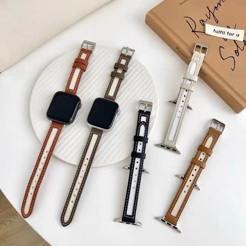 Dây Da Đeo Đồng Hồ Apple Watch band 3 4 5 SE 6 7 44mm 40mm 42mm 38mm iWatch 45mm 41mm