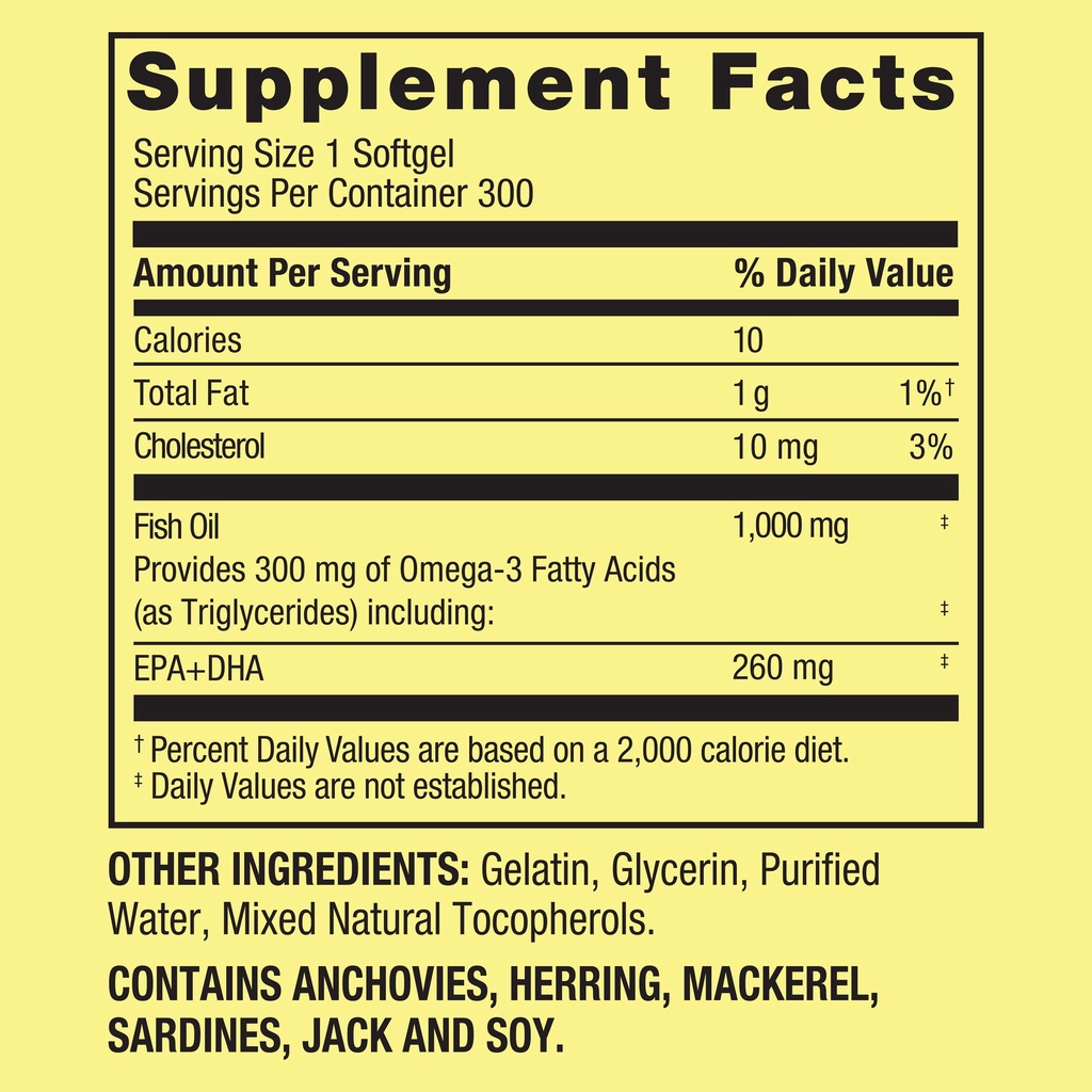 Dầu Cá Bổ Sung Omega 3 Hỗ Trợ Tim Mạch Và Xương Khớp Spring Valley Fish Oil 1000mg (300 Viên)