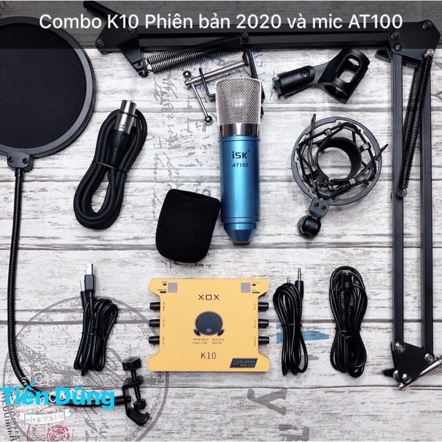 Bộ mic thu âm ISK at100  sound card xox k10 2020 phiên bản tiếng anh chân dây - combo livestream micro AT100 đã đầy đủ