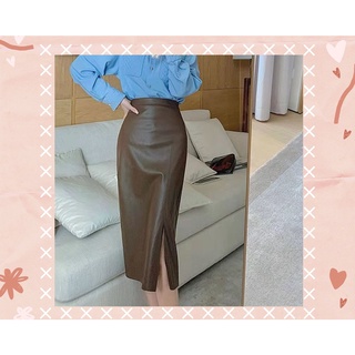 Chân váy da dài qua gối xẻ tà siêu trẻ trung