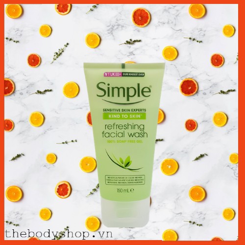 Sữa Rửa Mặt Simple (CHÍNHHÃNG)Dành cho Da Khô Sạch Mụn Dưỡng ẨM 150ml Kind To Skin Refreshing Facial Wash