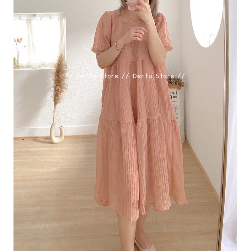 Váy Babydoll voan tơ chấm nổi 2 lớp mac QC 104EV2 - Đenta Shop