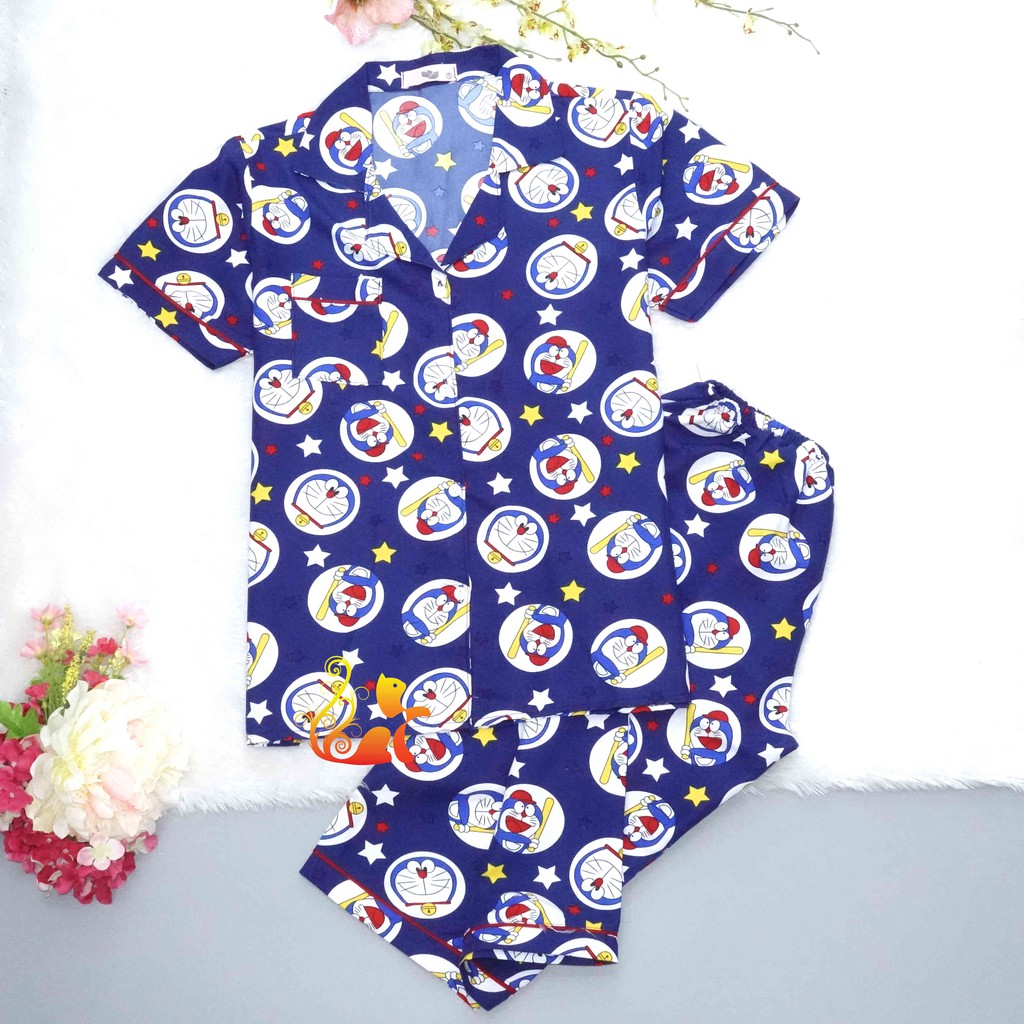 Đồ Bộ Mặc Nhà "Chú mèo máy - Bóng chày" Pijama Kate Thái Quần Lửng - Dưới 58kg.