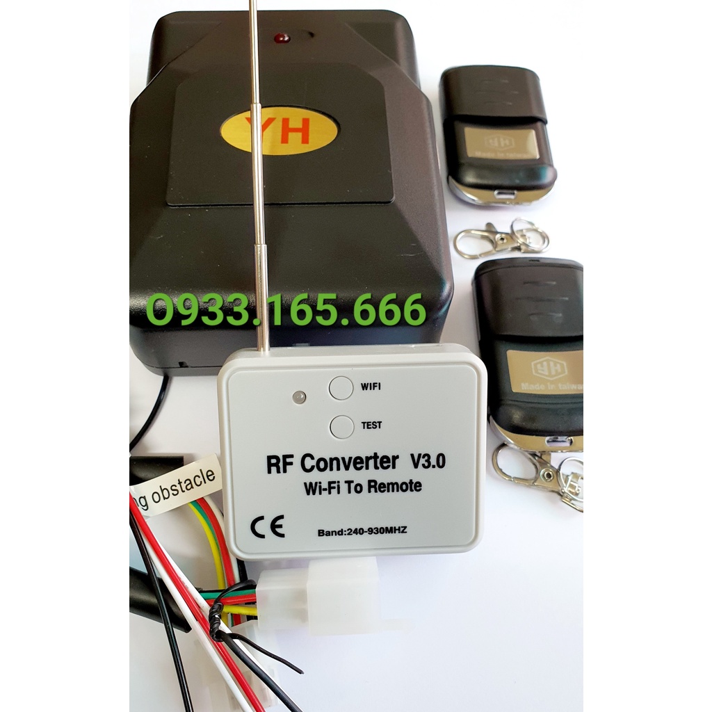 Bộ điều khiển cửa cuốn bằng điện thoại qua wifi kèm 2 tay điều khiển từ xa, dây nối mô tơ, dây còi, dây tự dừng...
