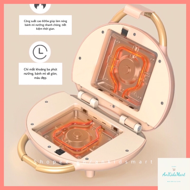 Máy kẹp sandwich Bear SMZ-C06V1 màu hồng  đa chức năng khay đôi có thể tháo rời