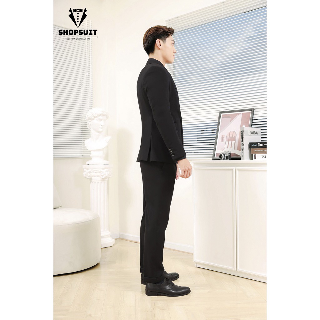 Vest nam 1 cúc màu đen,Áo khoác nam blazer from dáng Hàn Quốc 2 lớp