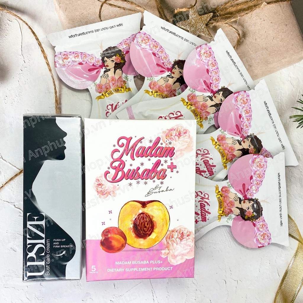 Combo 5 gói nở ngực Madam Busaba Thái Lan, 1 tuýp kem bôi nở ngưc Upsize Nga, Combo cho vòng 1 nở nang săn chắc