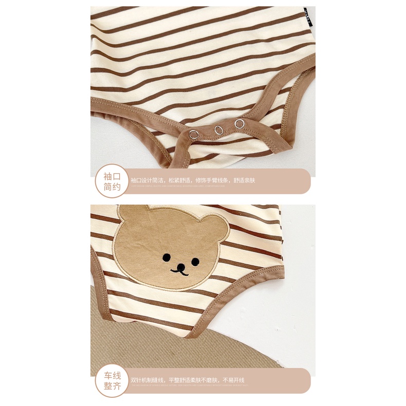 Bộ Áo Liền Quần Tay Ngắn Chất Liệu Cotton In Họa Tiết Chú Gấu Dễ Thương Thời Trang Mùa Hè Cho