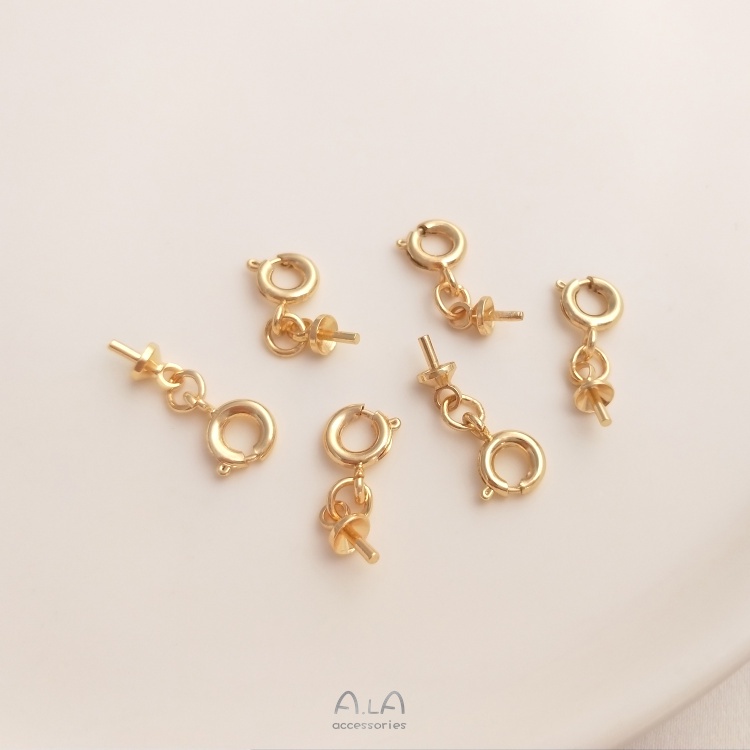 [Little Blu] Mặt Dây Chuyền Hạt Pha Lê Đồng 14K Khóa Cài Lò Xo Đính Ngọc Trai Pha Lê Có Lỗ Xỏ Hạt Pha Lê Màu Sắc